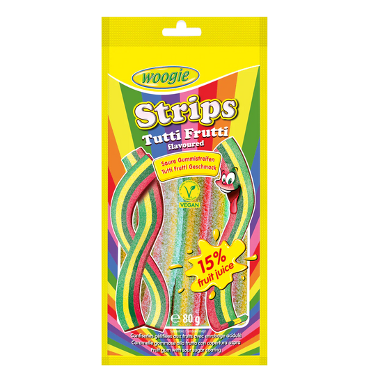 Woogie Rainbow Strips 80g Miami Tutti Frutti Fruchtgummi Produktbild – Produktansicht