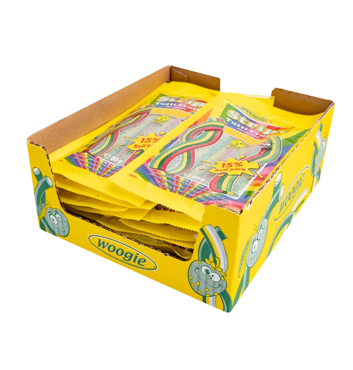 Woogie Rainbow Strips 80 g Miami Tutti Frutti Fruchtgummistreifen – Detailansicht