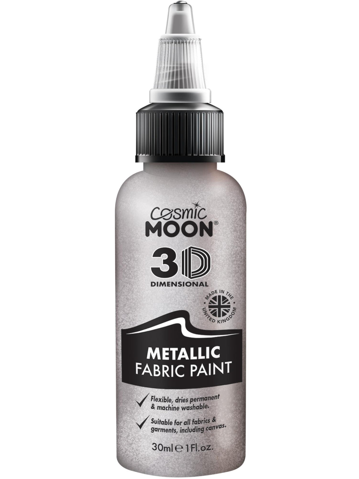 Smiffys Cosmic Moon Metallic Fabric Paint Silver 30 ml