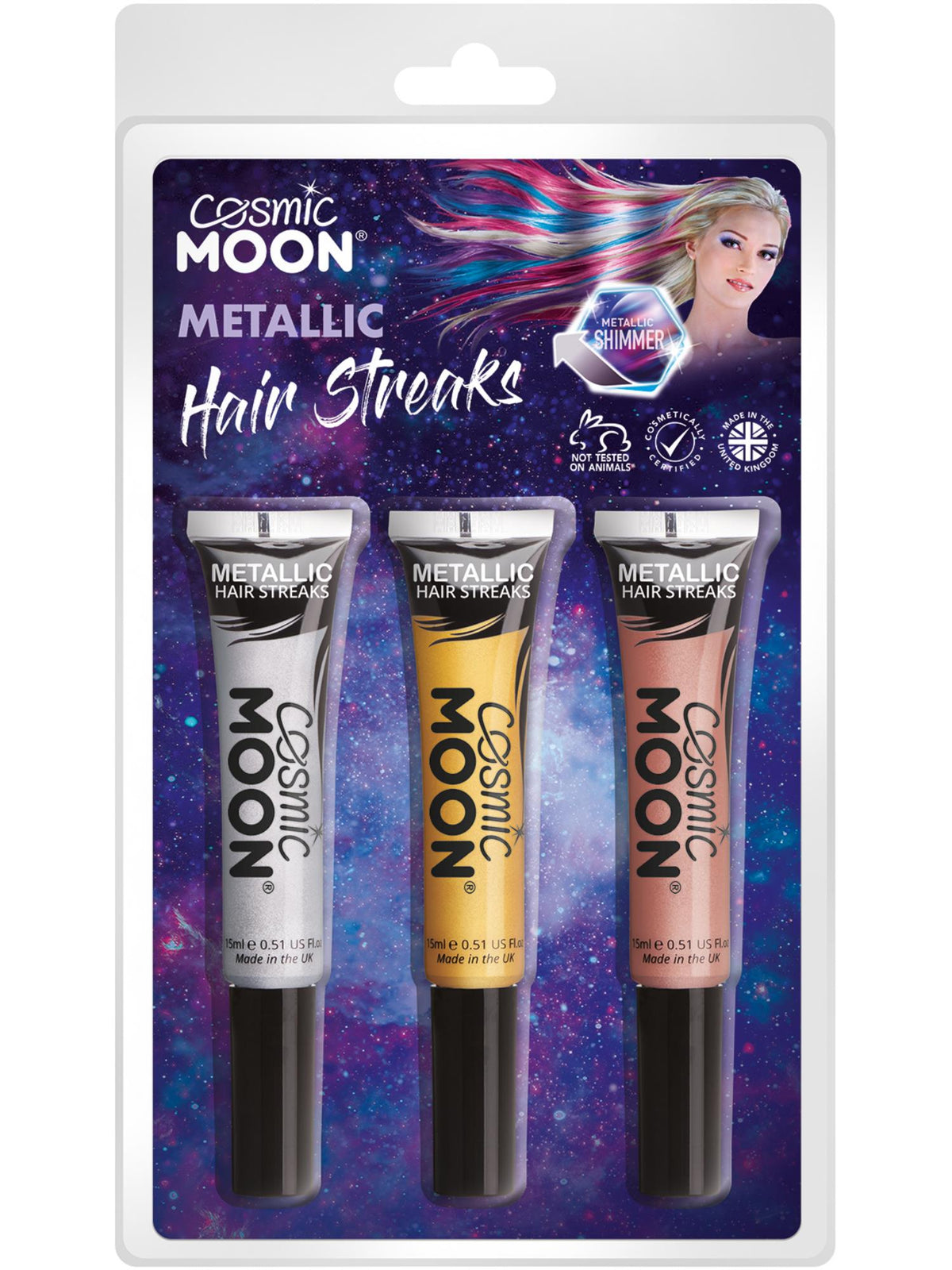 Smiffys Cosmic Moon Metallic Hair Streaks, CD für Unisex