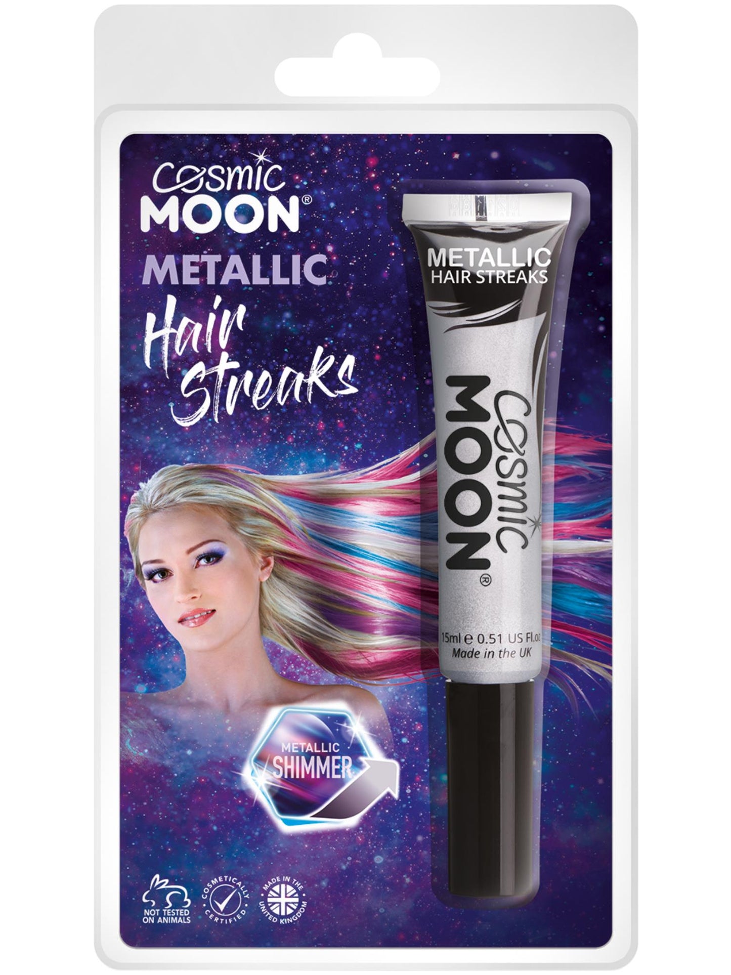 Smiffys Cosmic Moon Metallic Hair Streaks, Silver CD für Unisex
