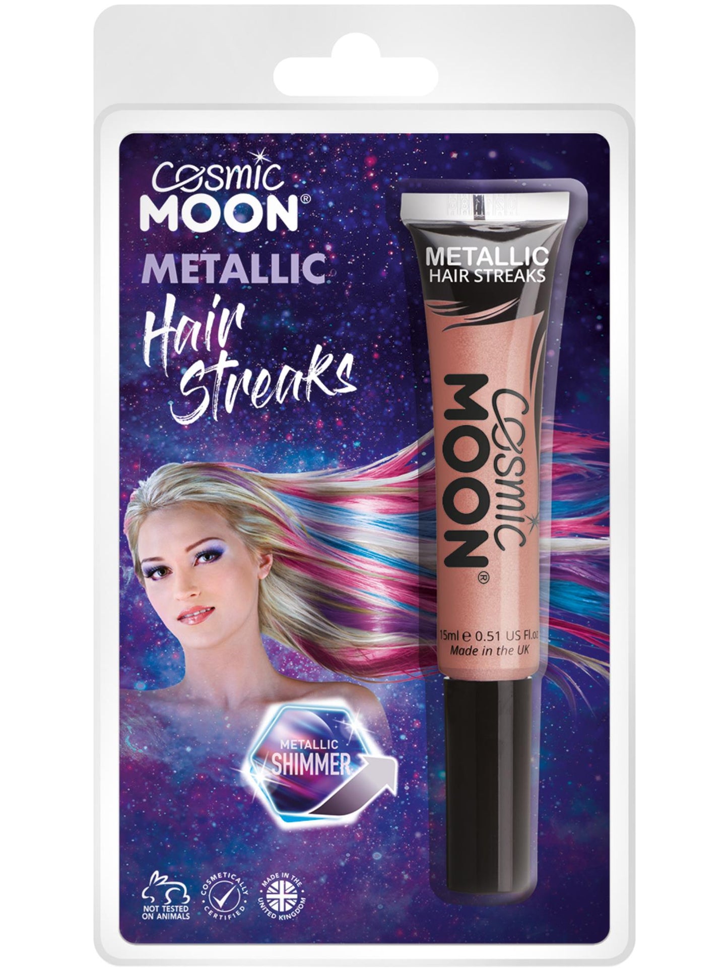 Smiffys Cosmic Moon Metallic Hair Streaks, Rose Gold CD für Unisex