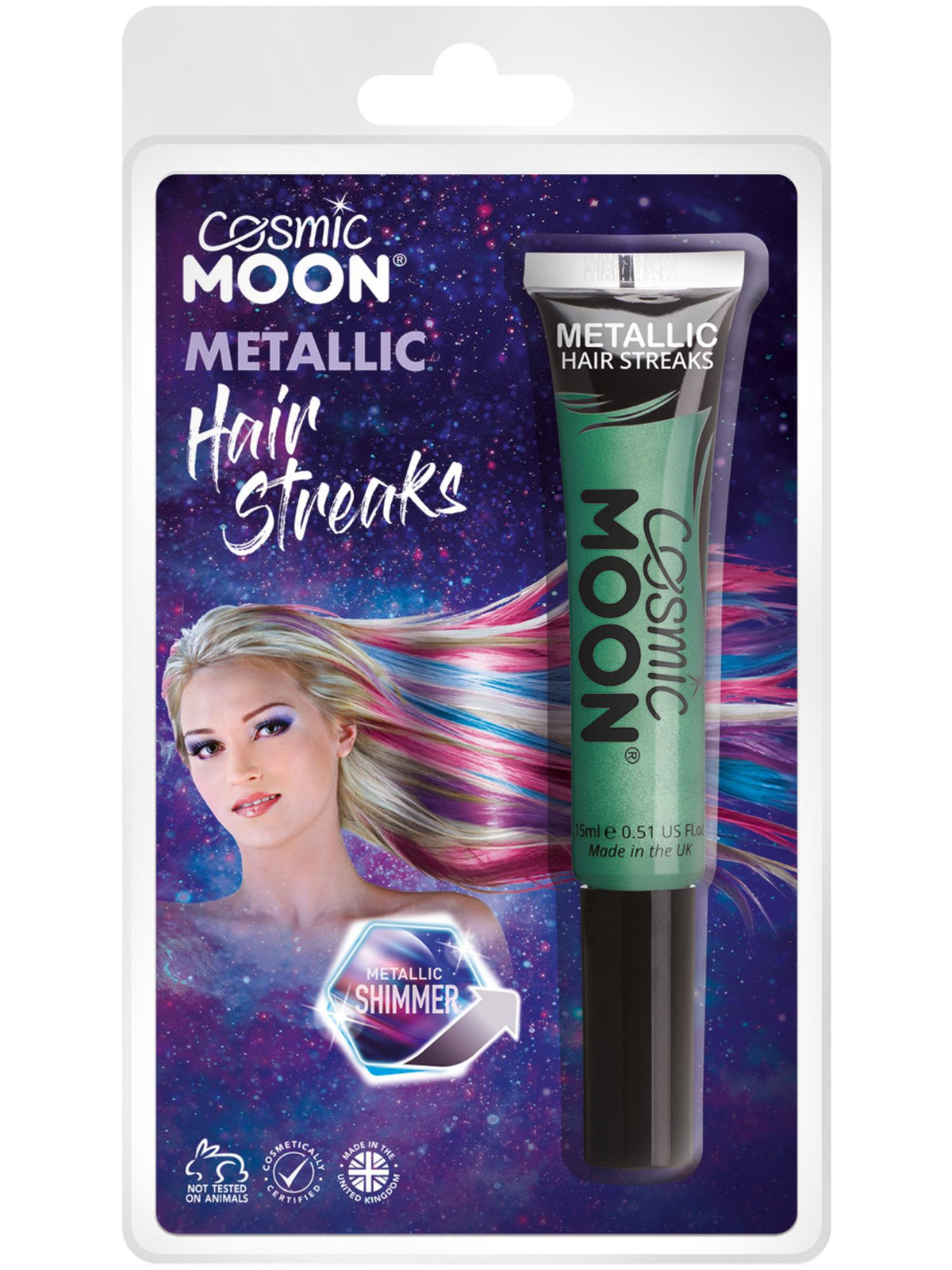 Smiffys Cosmic Moon Metallic Hair Streaks, Blue CD für Unisex