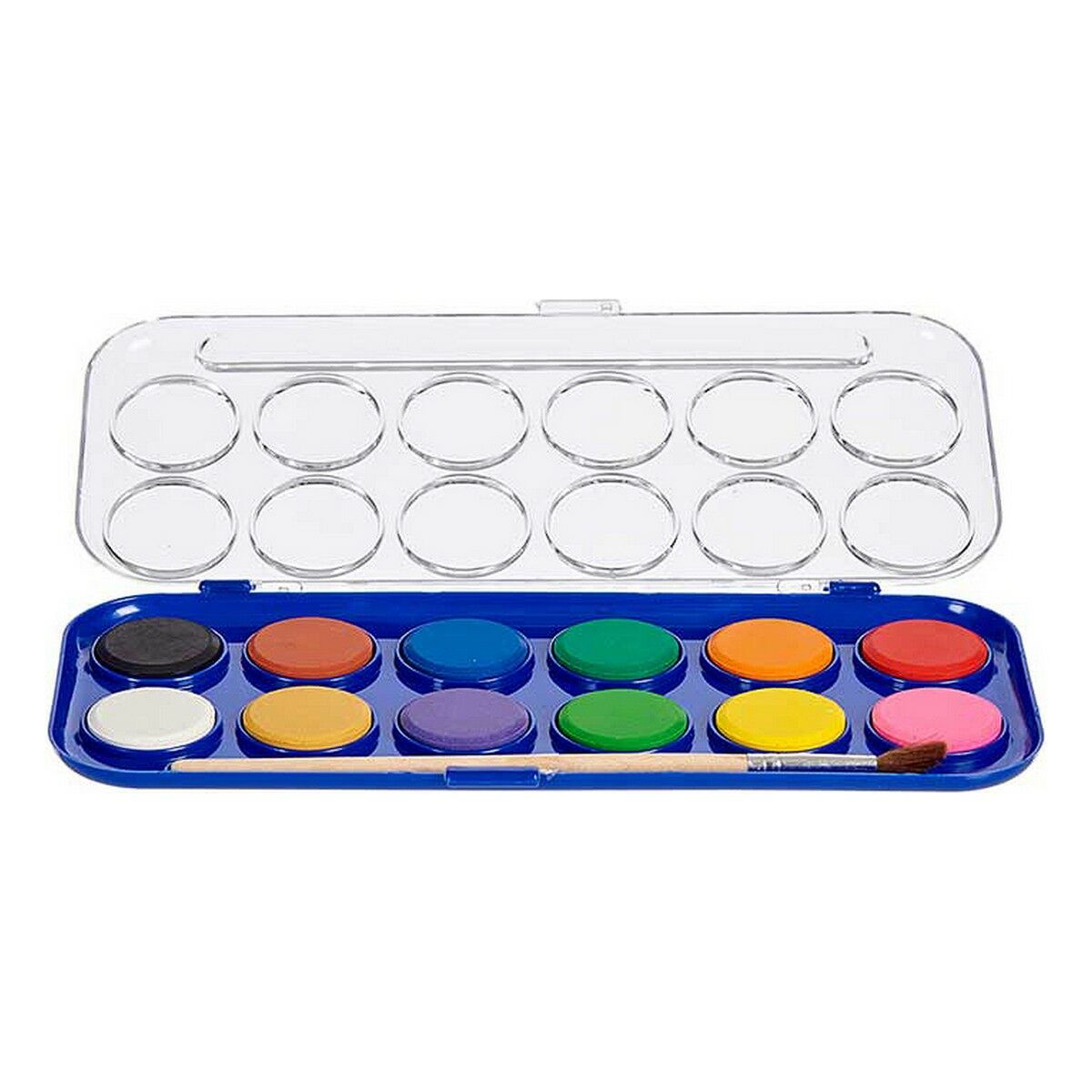 Pincello Wasserfarben-Set mit 12 bunten Farben und Pinsel – Seitenansicht