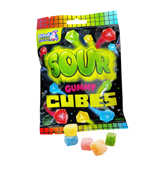 Sweet Flash Sour Gummy Cubes Fruchtgummi 100g Extra Saure Fruchtgummi in Würfelform.