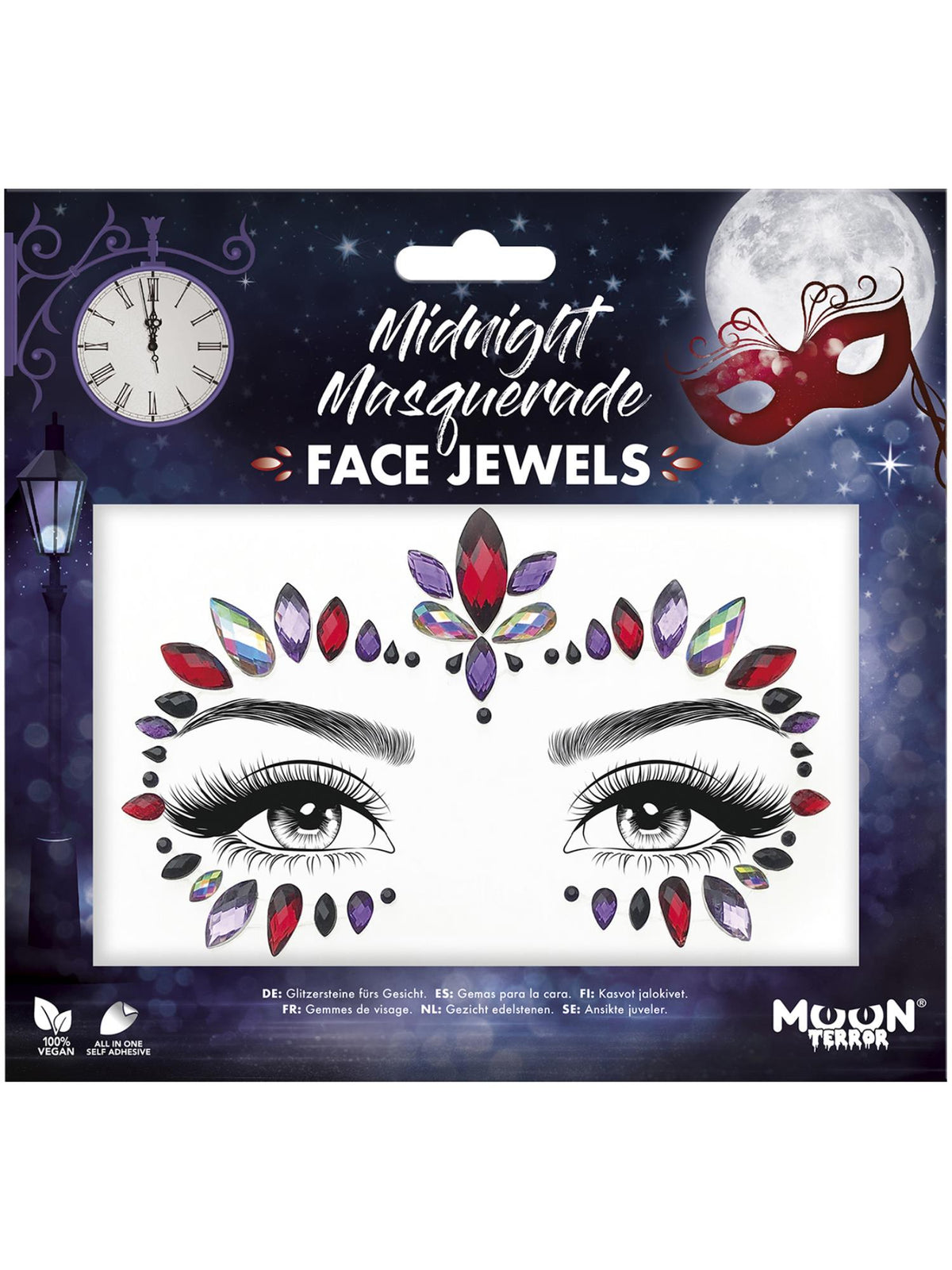 Smiffys Moon Terror Face Jewels in Lila fuer Midnight Masquerade