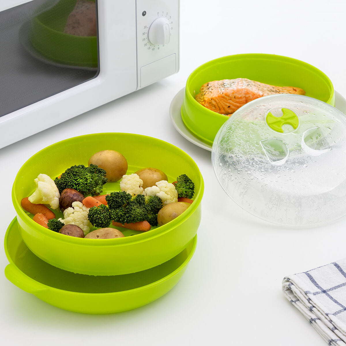 Codowave Doppel-Dampfgarer für die Mikrowelle von InnovaGoods in Zitronengrün – Ansicht 7