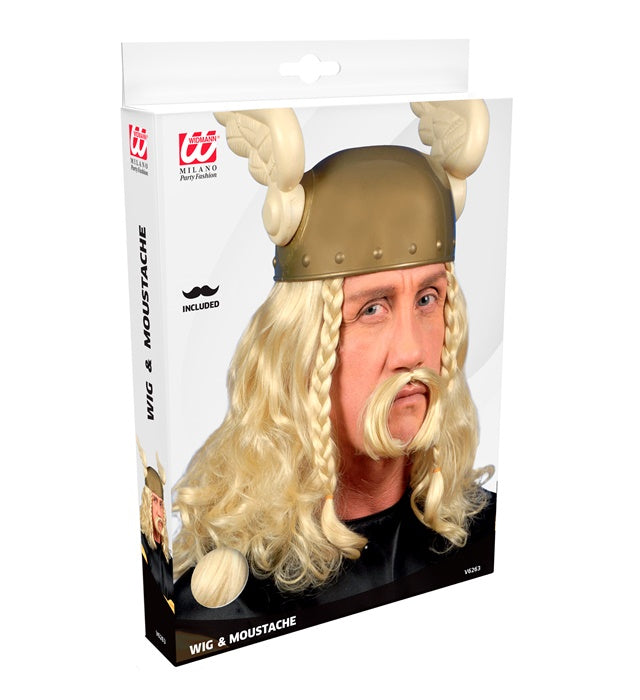 Gaulois-Perücke mit Schnurrbart in Box für Fasnacht und Karneval