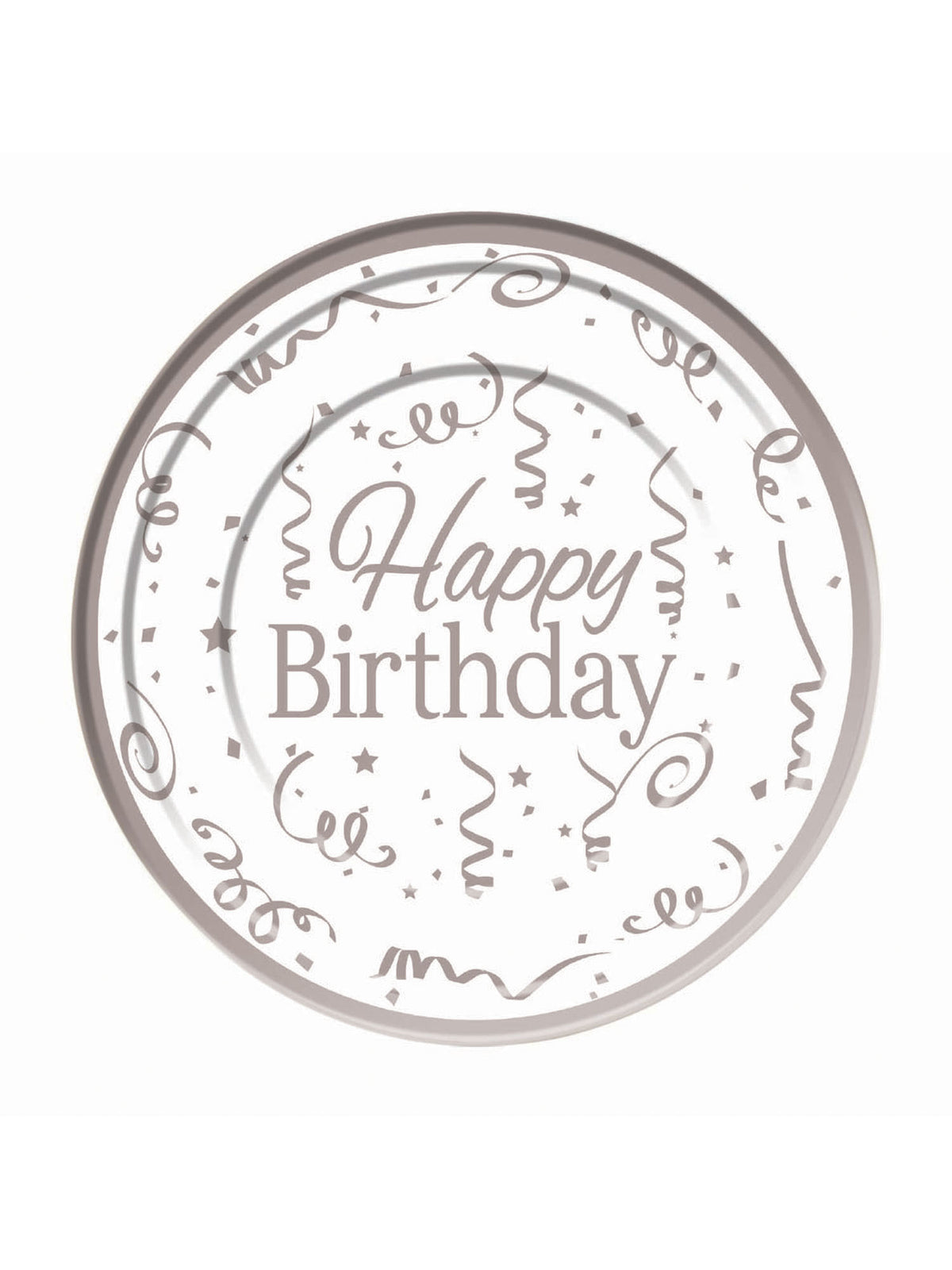 Rubies Silver Happy Birthday Plates Plastic (10 pack) 26cm Party Goods