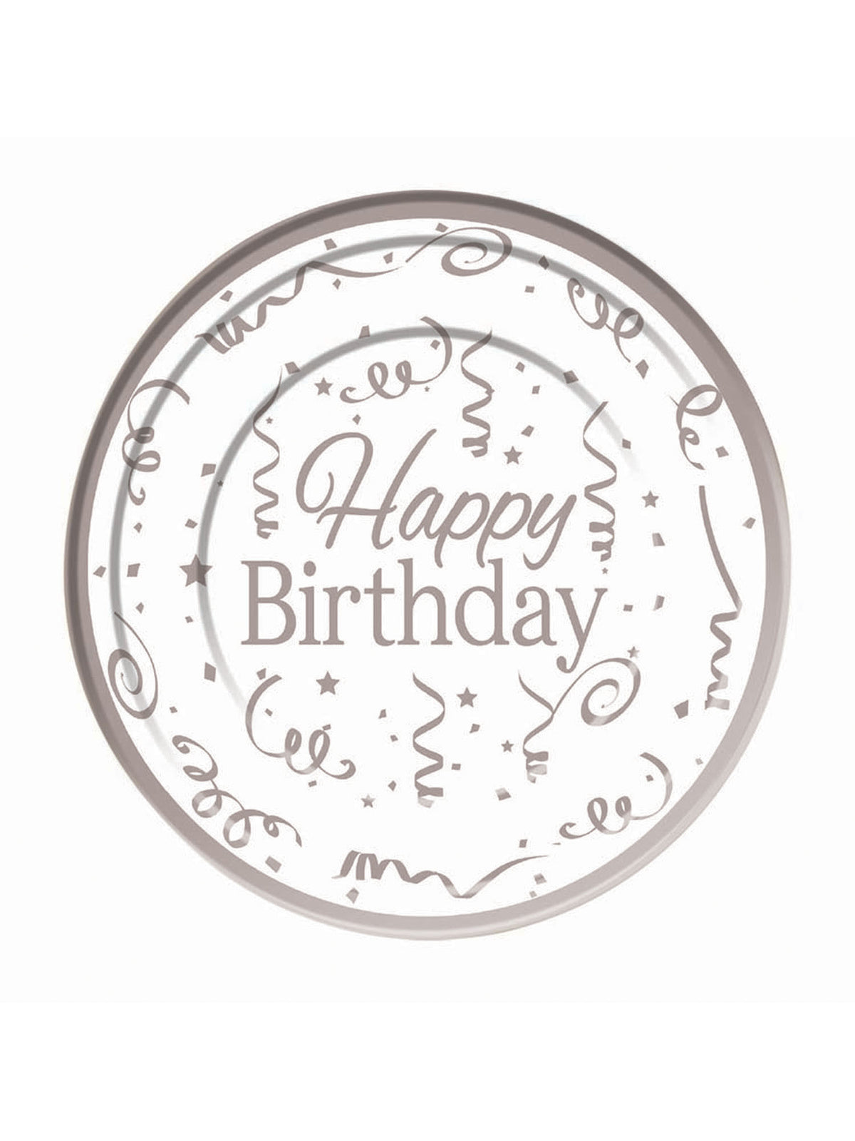Rubies Silver Happy Birthday Plates Plastic ( 10 pack)15cm Party Goods
