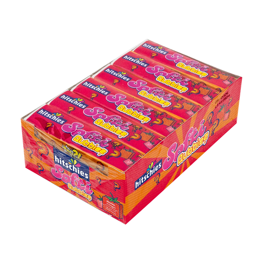 Hitschies Softi Qubbies Erdbeer Kaubonbon Tray 16 Stück à 480 g 24 Stangen je Packung – Produktansicht