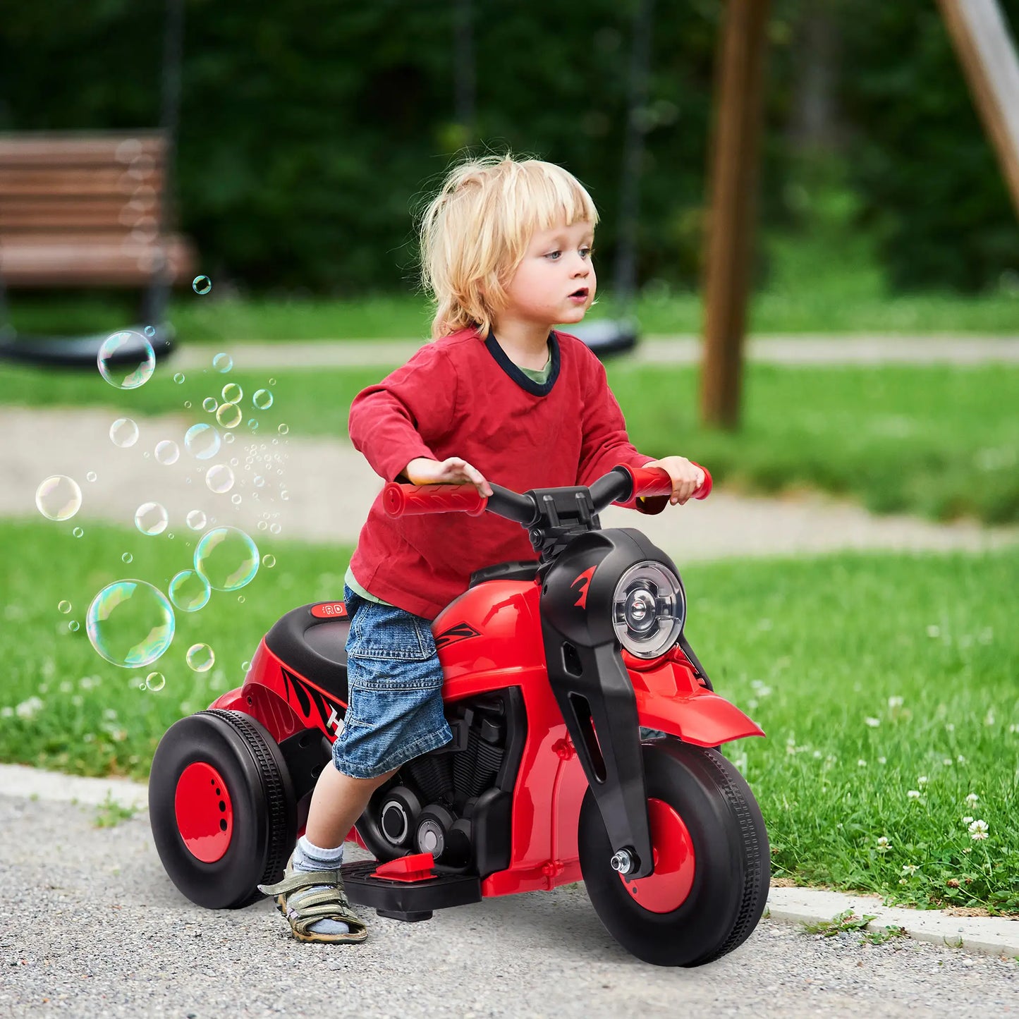 Rotes und schwarzes Kinder Elektro-Motorrad mit Musik und Seifenblasen für 2-5 Jahre