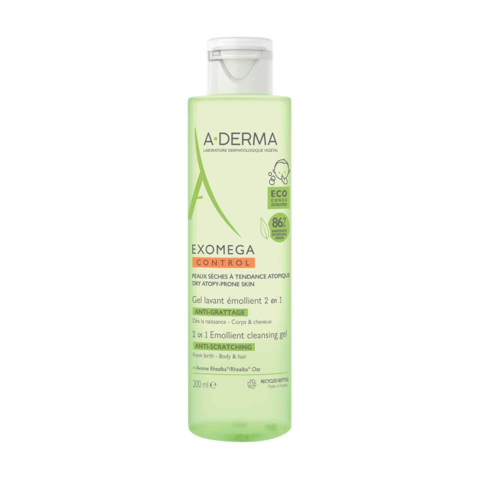 A-Derma, Exomega Control, Anti-Kratzer und beruhigend, Reinigungsgel, Für Haar & Körper, 200 ml