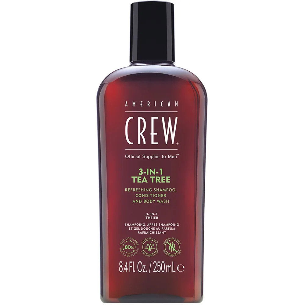 American Crew, 3-In-1 Tea Tree, Teebaumöl, Haarshampoo, Spülung & Duschgel 3-in-1, Zur Befeuchtung, 250 ml
