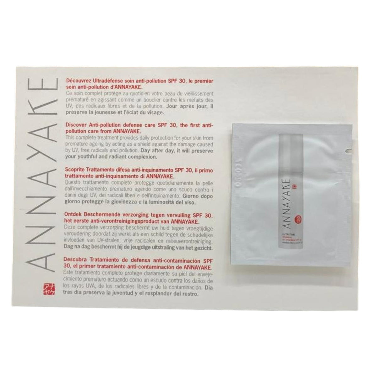 Annayake, Ultratime, Antiverschmutzung, Sahne, Für das Gesicht, SPF 30, 1 ml *Muster