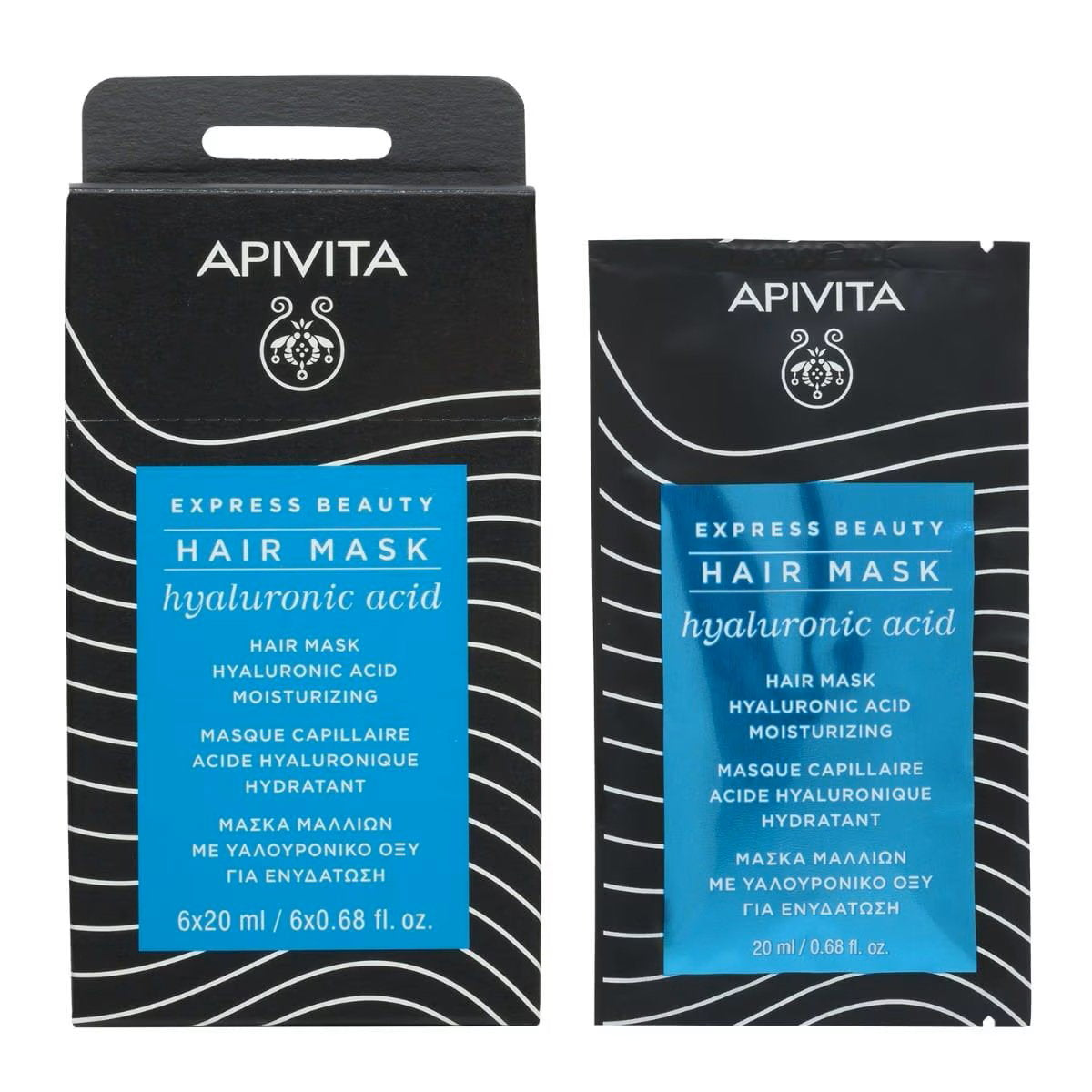Apivita, Hyaluronic Acid, Haarbehandlungs-Crememaske, Hydrating & Moisturising, 6 stk, 20 ml