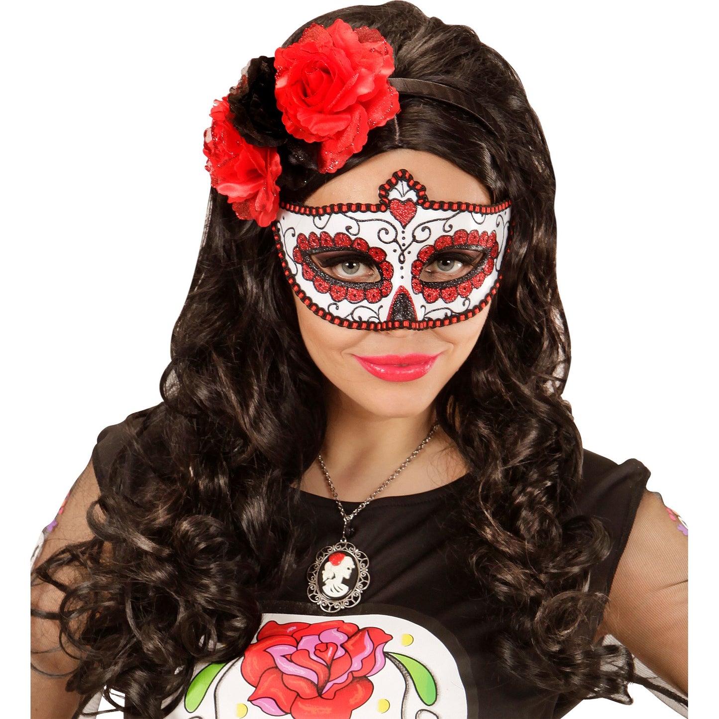 "AUGENMASKE DIA DE LOS MUERTOS DEKORIERT MIT SCHWARZEM UND ROTEM " – Ansicht 4