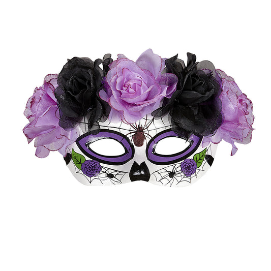 "AUGENMASKE DIA DE LOS MUERTOS DEKORIERT NDEN LILAFARBENEN & SCHWARZEN ROSEN" – Vorderansicht
