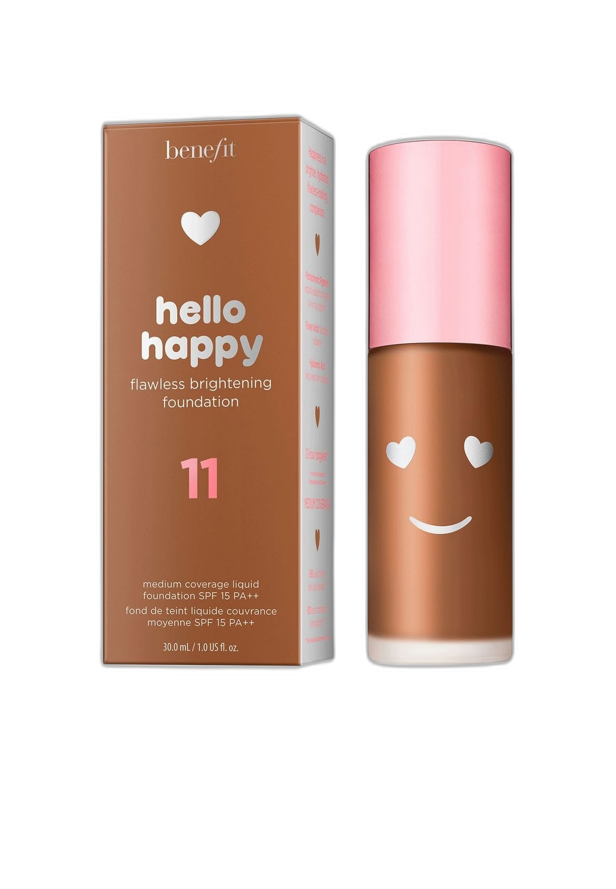 Benefit Benefit, Hello Happy, Aufhellung, Flüssige Grundierung, 11, Dunkel Neutral, SPF 15, 30 ml Regular