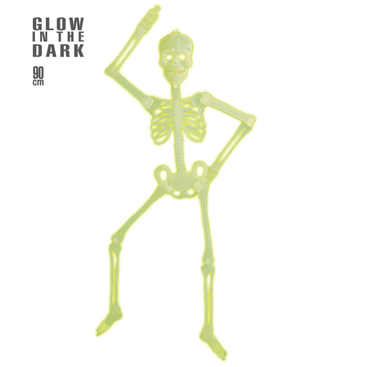 "BEWEGLICHES 3D GLOW IN THE DARK SKELETT 3D" 92 cm – Vorderansicht