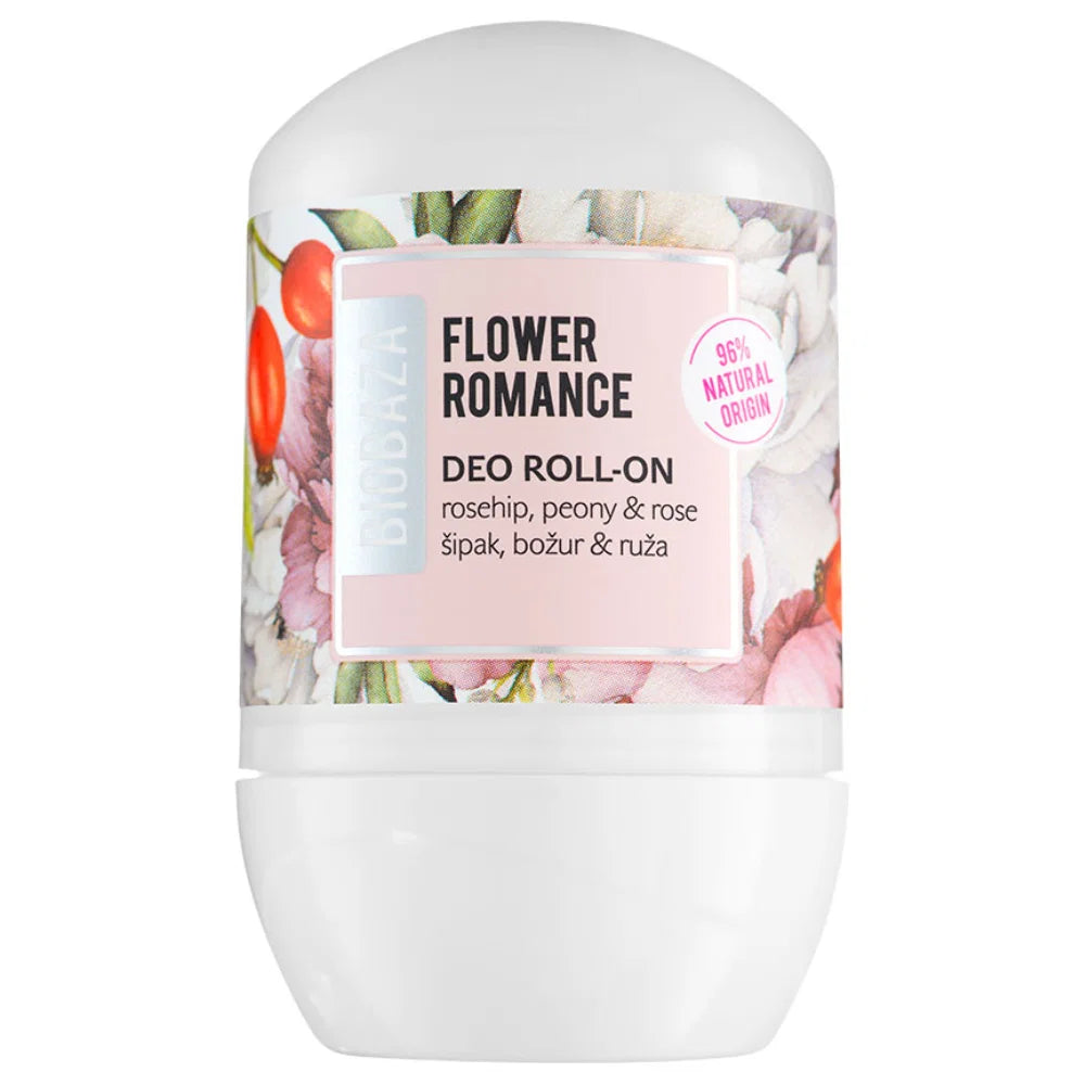 Biobaza, Flower Romance, Natürliche Inhaltsstoffe, Erfrischend, Floral, Deodorant-Roll-On, Für Frauen, 50 ml