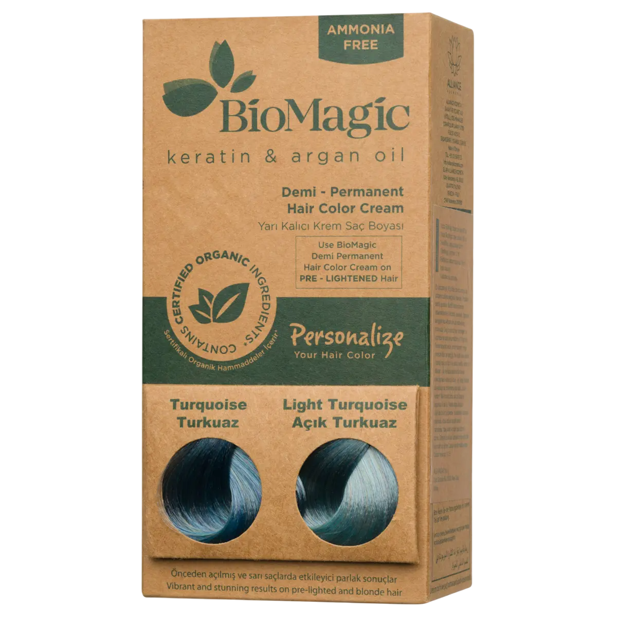 Biomagic, Biomagic, Keratin und Arganöl, Demi-permanente Haarfarbe, Turquoise, 250 ml *Tester