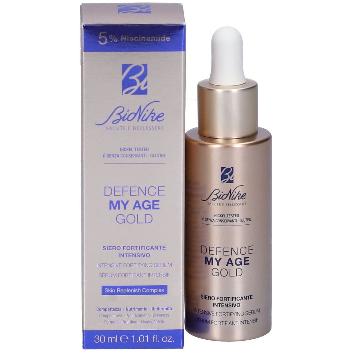 BioNike, Defence My Age Gold, Feuchtigkeitsspendend und nährend, Tag & Nacht, Serum, Für das Gesicht, 30 ml