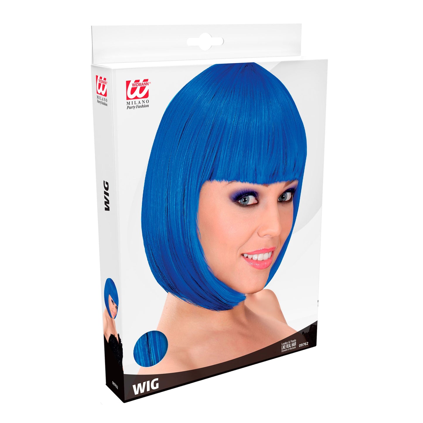 "BLAUE LOU LOU PERÜCKE" in Box – Detailansicht