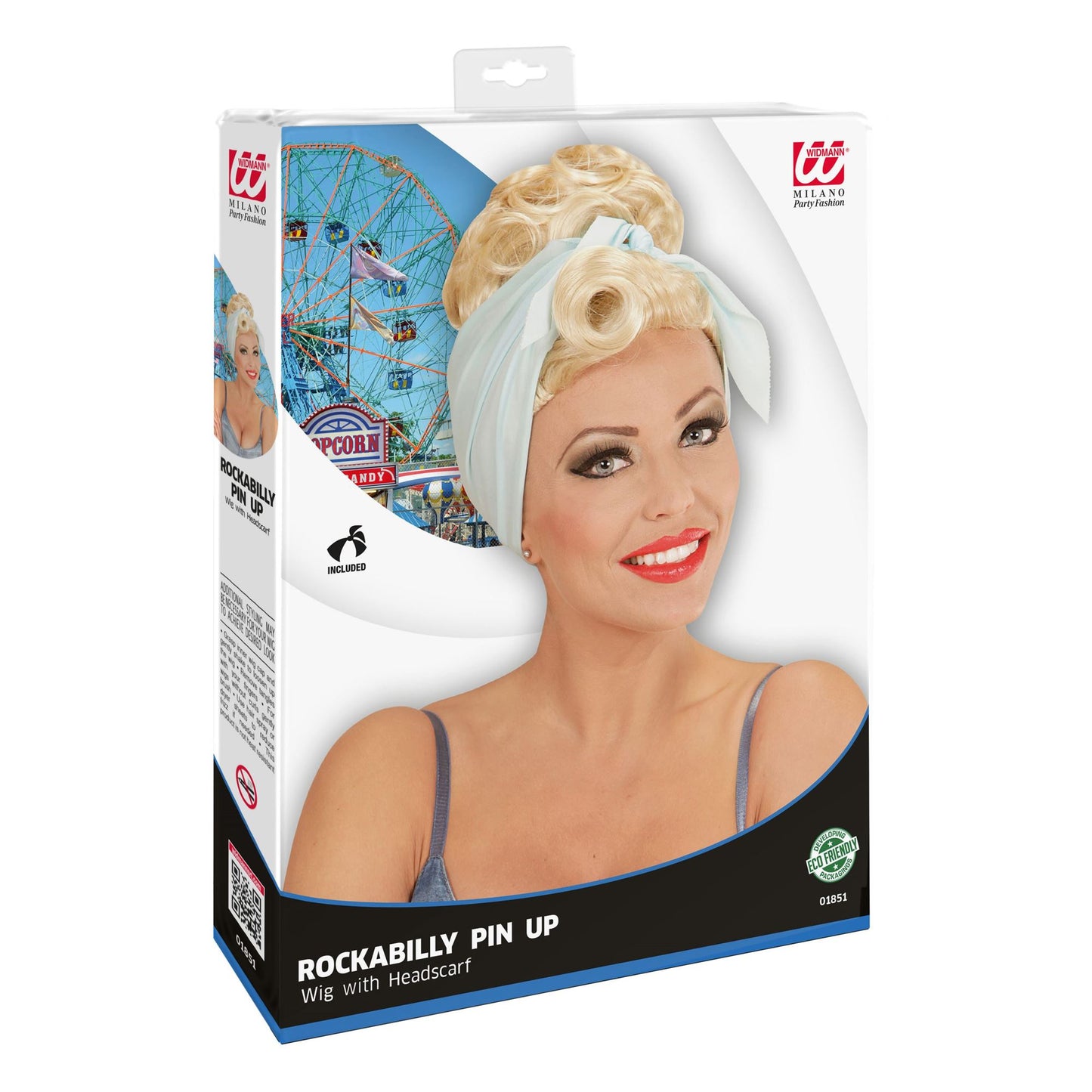 "BLONDE ROCKABILLY PIN UP GIRL PERÜCKE MIT HAARBAND" in Box – Detailansicht