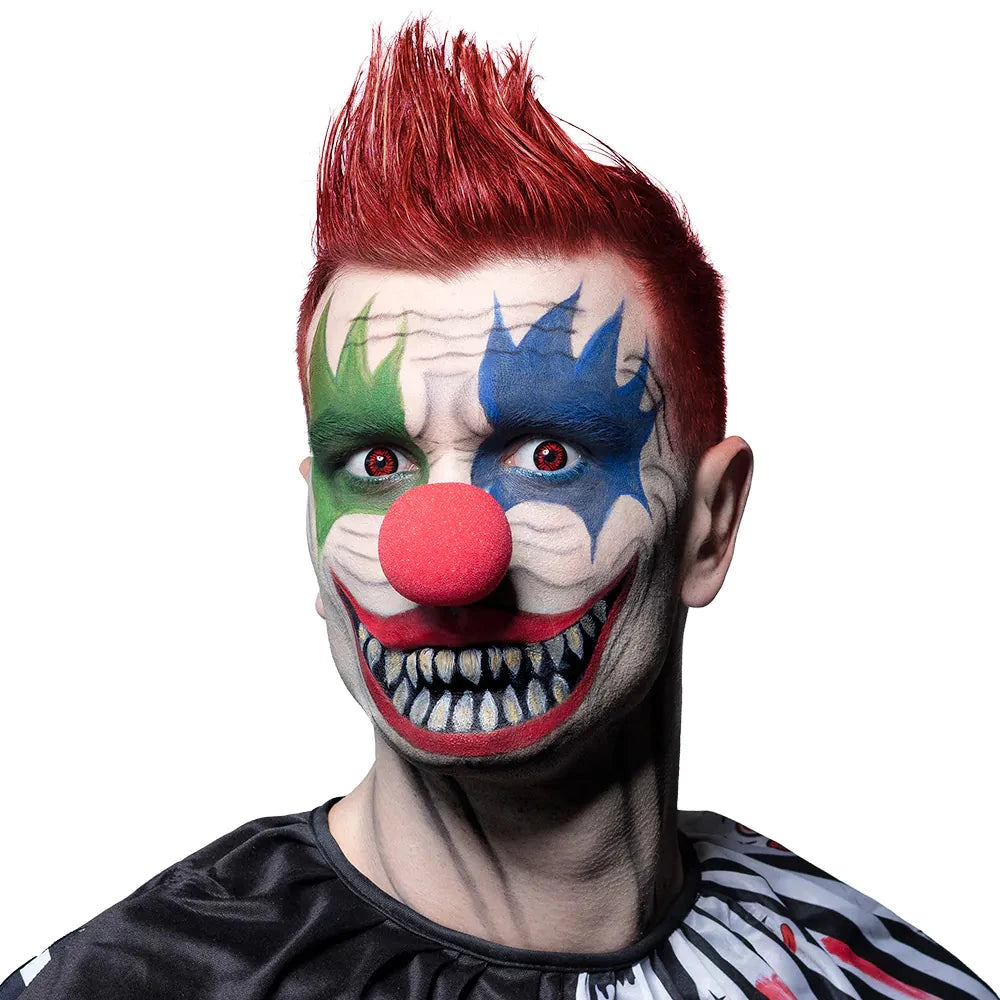 Gruselige Boland Killer Clown Kontaktlinsen in kräftigen Farben für Halloween.