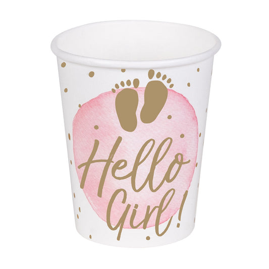Boland Hello Girl! Pappbecher 10er Pack 210ml Rosa Baby Shower – Produktansicht