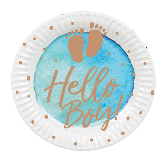 Boland Hello Boy! Papierteller – 10er Pack, 23cm, Blau Weiss - Fasnacht24.ch – Produktansicht