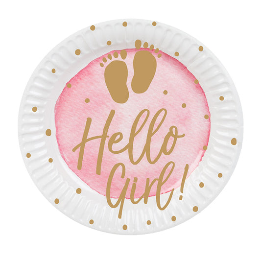 Pappteller Hello Girl! – Boland 10er Pack 23cm Rosa Baby Shower – Produktansicht