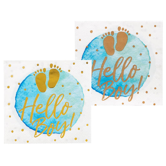 Baby Servietten – Boland Hello Boy! 12er Pack, 25 x 25 cm Blau - Fasnacht24.ch