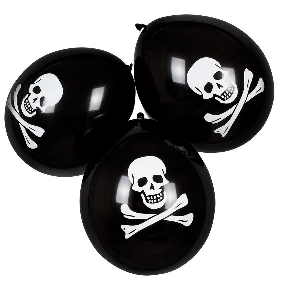 Piraten Totenkopf Luftballons 25cm Schwarz Latex – Boland 6 Stück - Fasnacht24.ch