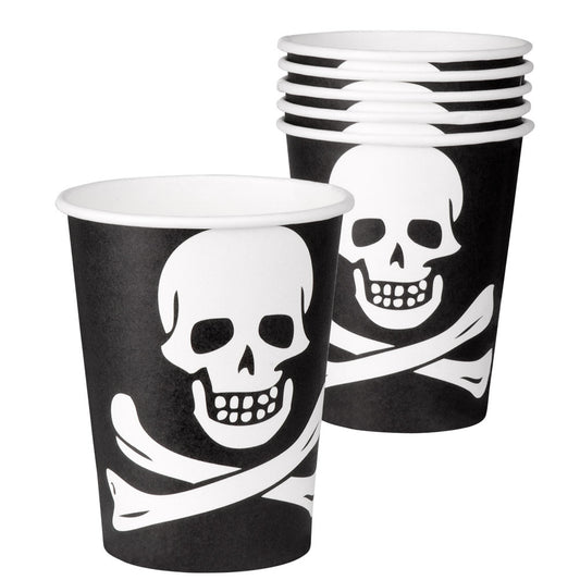 Boland Papierbecher – Piratenschädel Design, Schwarz, 6er Pack 250ml - Fasnacht24.ch