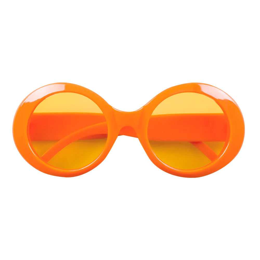 Neonorange Sonnenbrille im 70er Hippie-Stil mit rundem Rahmen und UV-Schutz
