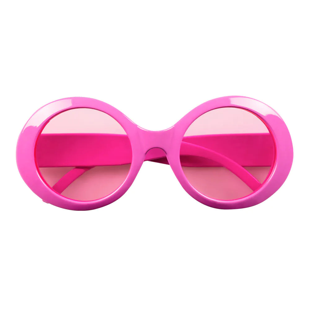 Neon-pinke 70er Jahre Sonnenbrille mit UV400 Schutz und robustem Retro-Rahmen.