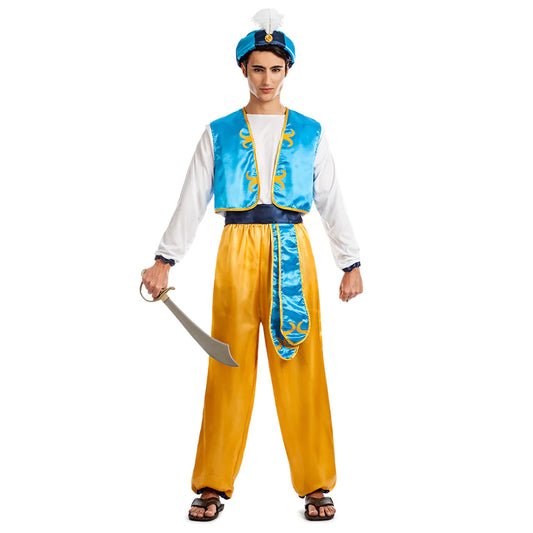Boland Prinz Amir Arabisches Herrenkostüm – 5-teiliges Orient Set Weiß Blau Gelb - Fasnacht24.ch