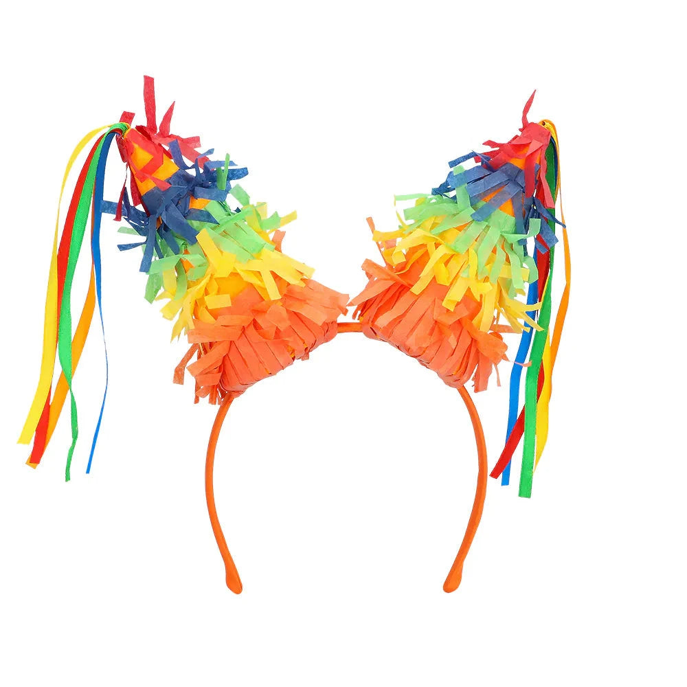 Buntes Haarband mit Regenbogen-Papierstreifen für Karneval und Partys