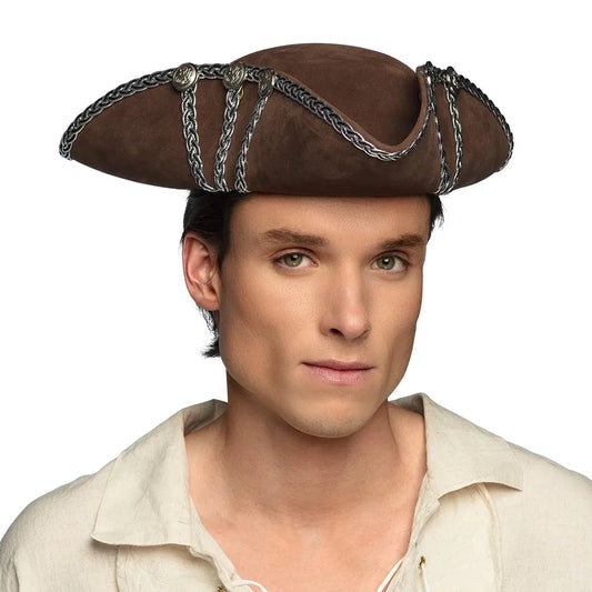 Boland Dreispitz Piratenhut Alistair – Brauner Wollfilz mit Goldbesatz - Fasnacht24.ch