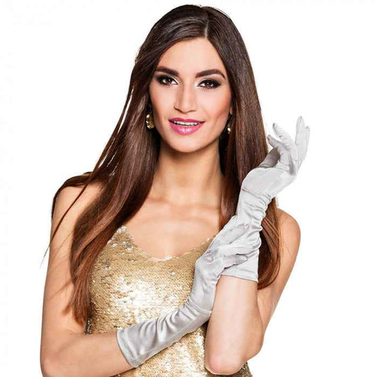 Boland Silber Ellenbogen Handschuhe Mikrofaser Satin-Optik – Produktansicht