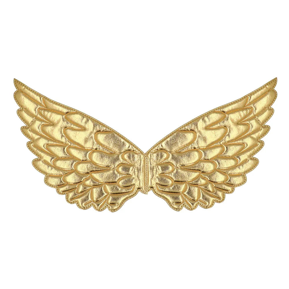 Goldene Engelflügel für Kinder mit handgefertigtem, schimmerndem Metallic-Gewebe.