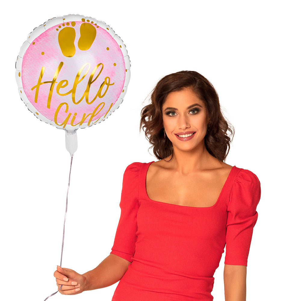 Folienballon Hello Girl – Boland Baby Shower Balloon 45cm Pink - Fasnacht24.ch