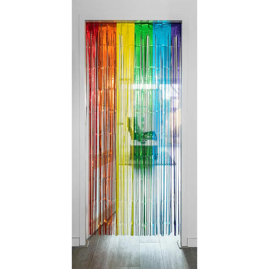 Metallic Regenbogen-Folienvorhang in 2m x 1m, schimmernd und farbenfroh für Partys.