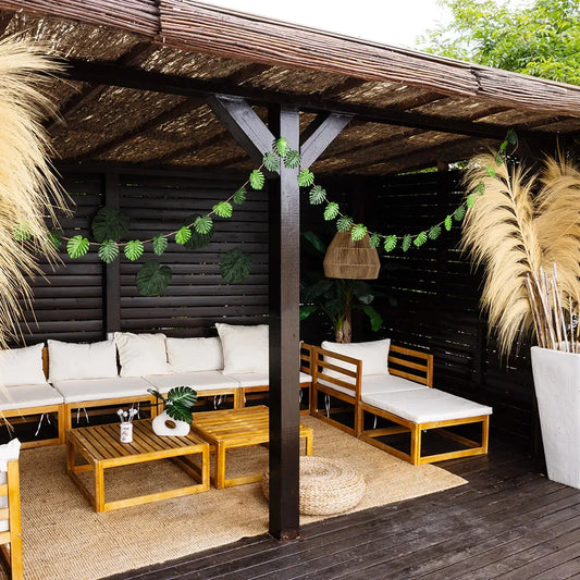 Grüne 4 m lange Girlande mit künstlichen Monstera-Palmblättern für Deko im Dschungelstil