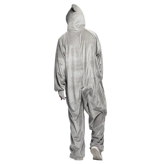 Unisex Plüschkostüm Overall in Hai-Design aus blauem Fleece mit Rückenflosse und Reißverschluss