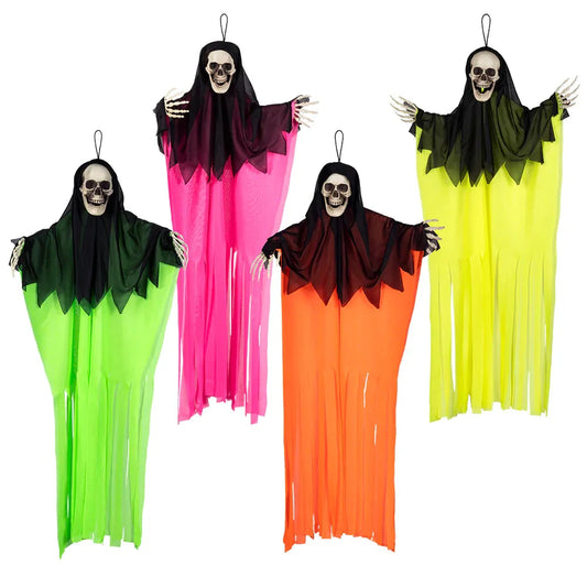Boland Neon Schädel Hängedekoration – 4 Farben, 90 cm Halloween Deko - Fasnacht24.ch