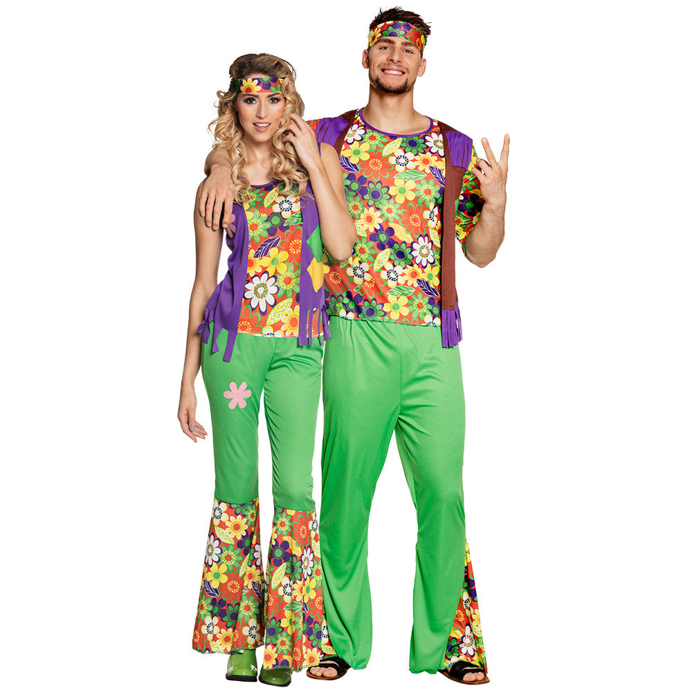 Boland Hippie Kostüm Woodstock Damen Grün – Bell Bottoms & Blumen-Top - Fasnacht24.ch