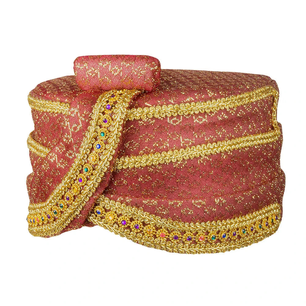 Goldener Sultan Ali Turban aus Baumwolle mit metallic Glanz, verstellbar und faltenfrei